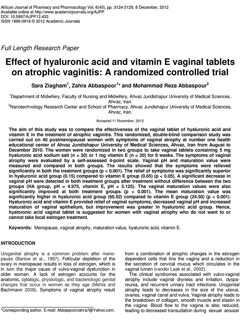 Effect of hyaluronic acid and vitamin E vaginal tablets on atrophic vaginitis A randomized controlled trial.jpg
